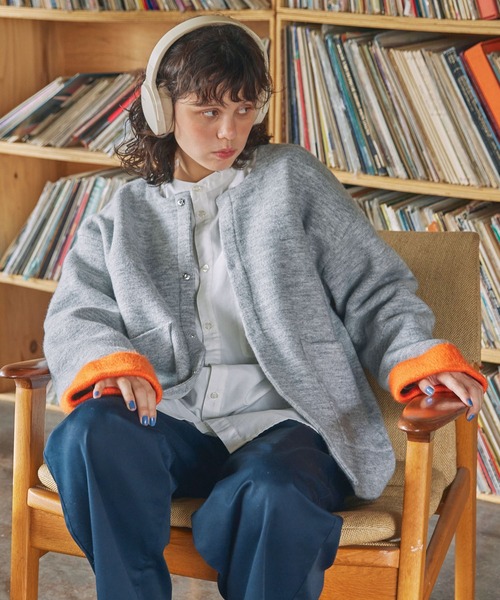 MONO-MART LADY'S（モノマートレディース）の「ダブルフェイス配色ノーカラーニットカーディガン（カーディガン/ボレロ・レディース・ブラック/アイボリー/杢グレー/ブラウン・FREE）」の5枚目の写真