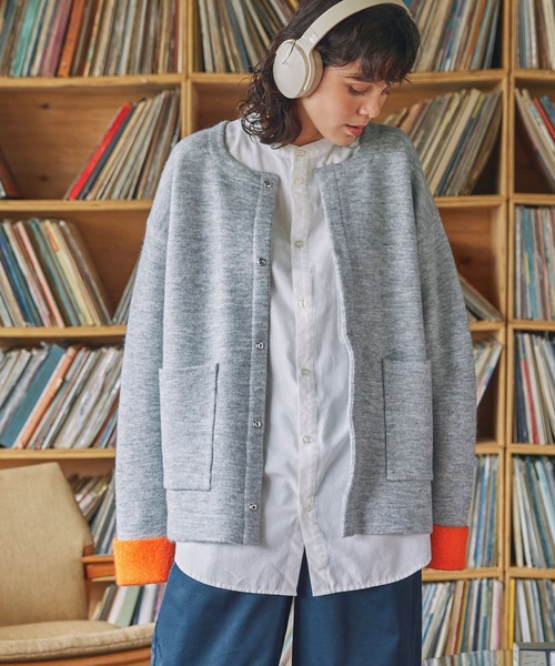 MONO-MART LADY'S（モノマートレディース）の「ダブルフェイス配色ノーカラーニットカーディガン（カーディガン/ボレロ・レディース・ブラック/アイボリー/杢グレー/ブラウン・FREE）」の7枚目の写真