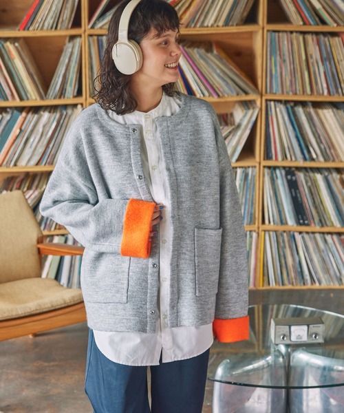 MONO-MART LADY'S（モノマートレディース）の「ダブルフェイス配色ノーカラーニットカーディガン（カーディガン/ボレロ・レディース・ブラック/アイボリー/杢グレー/ブラウン・FREE）」の8枚目の写真