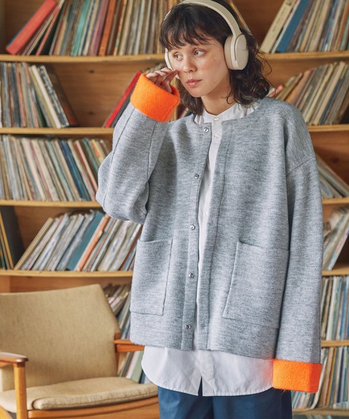 MONO-MART LADY'S（モノマートレディース）の「ダブルフェイス配色ノーカラーニットカーディガン（カーディガン/ボレロ・レディース・ブラック/アイボリー/杢グレー/ブラウン・FREE）」の9枚目の写真