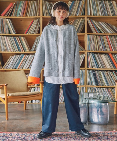 MONO-MART LADY'S（モノマートレディース）の「ダブルフェイス配色ノーカラーニットカーディガン（カーディガン/ボレロ・レディース・ブラック/アイボリー/杢グレー/ブラウン・FREE）」の13枚目の写真