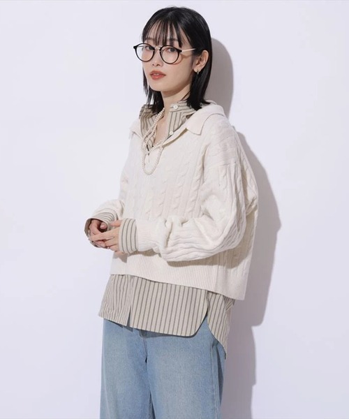 Mystrada（マイストラーダ）の「アクアケーブルポロニット（ニット/セーター・レディース・オフホワイト/ブラック系その他/ライトブルー/ピンク/ダークブラウン・38）」の9枚目の写真