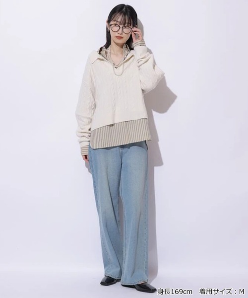 Mystrada（マイストラーダ）の「アクアケーブルポロニット（ニット/セーター・レディース・オフホワイト/ブラック系その他/ライトブルー/ピンク/ダークブラウン・38）」の11枚目の写真