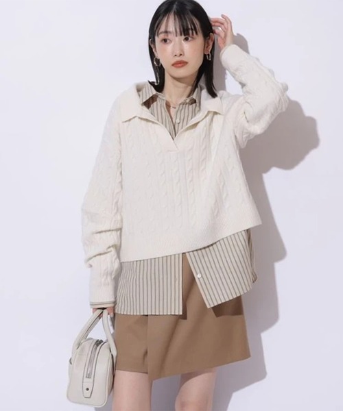 Mystrada（マイストラーダ）の「アクアケーブルポロニット（ニット/セーター・レディース・オフホワイト/ブラック系その他/ライトブルー/ピンク/ダークブラウン・38）」の14枚目の写真