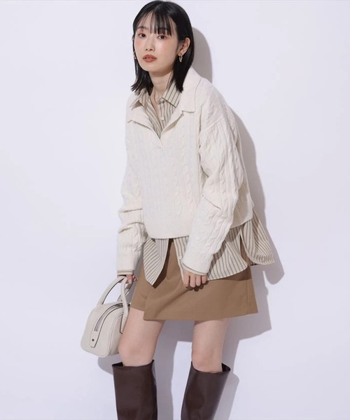 Mystrada（マイストラーダ）の「アクアケーブルポロニット（ニット/セーター・レディース・オフホワイト/ブラック系その他/ライトブルー/ピンク/ダークブラウン・38）」の15枚目の写真