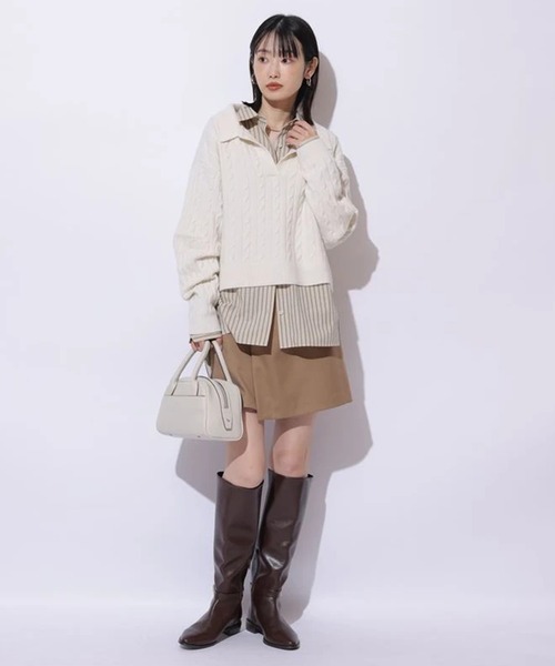 Mystrada（マイストラーダ）の「アクアケーブルポロニット（ニット/セーター・レディース・オフホワイト/ブラック系その他/ライトブルー/ピンク/ダークブラウン・38）」の17枚目の写真