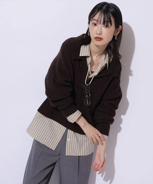 Mystrada（マイストラーダ）の「アクアケーブルポロニット（ニット/セーター・レディース・オフホワイト/ブラック系その他/ライトブルー/ピンク/ダークブラウン・38）」の19枚目の写真