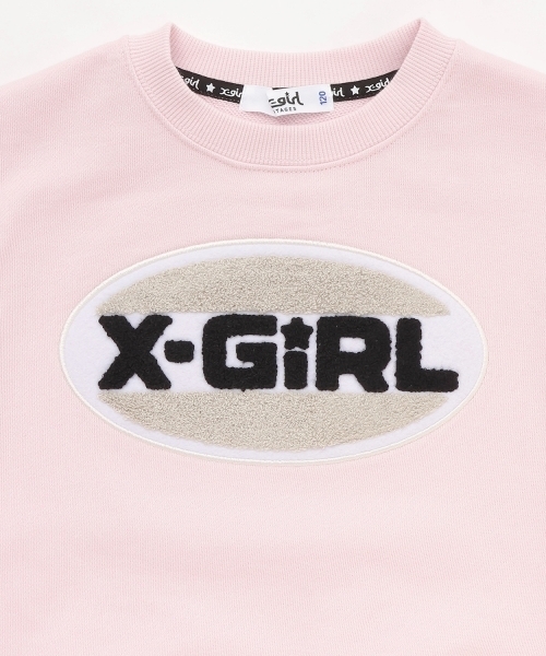 X-girl Stages（エックスガールステージス）の「【TBSドラマ フェイクマミー 着用アイテム】サガラ刺しゅうオーバルロゴ配色トレーナー（スウェット・キッズ・ピンク/ネイビー・140cm/110cm/120cm/100cm/130cm/90cm/80ｃｍ）」の11枚目の写真