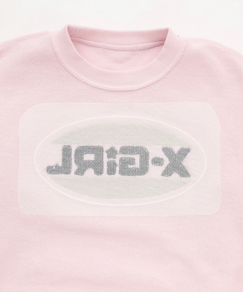 X-girl Stages（エックスガールステージス）の「【TBSドラマ フェイクマミー 着用アイテム】サガラ刺しゅうオーバルロゴ配色トレーナー（スウェット・キッズ・ピンク/ネイビー・140cm/110cm/120cm/100cm/130cm/90cm/80ｃｍ）」の10枚目の写真