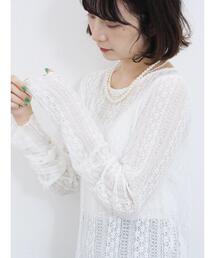 Samansa Mos2 blue | シアーレースロンT(Tシャツ/カットソー)