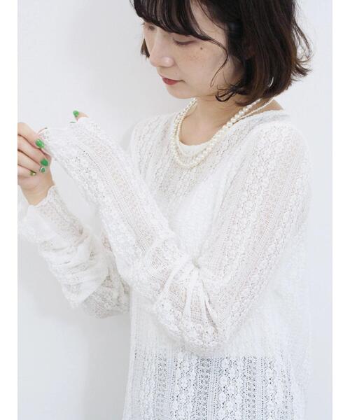 Samansa Mos2 blue(サマンサモスモスブルー)の「シアーレースロンT(Tシャツ/カットソー・レディース・シルバーグレー/オフホワイト/ブラック・F)」の2枚目の写真