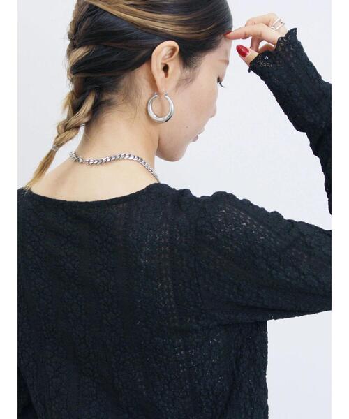 Samansa Mos2 blue(サマンサモスモスブルー)の「シアーレースロンT(Tシャツ/カットソー・レディース・シルバーグレー/オフホワイト/ブラック・F)」の1枚目の写真