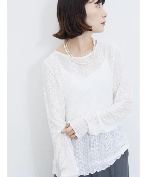 Samansa Mos2 blue(サマンサモスモスブルー)の「シアーレースロンT(Tシャツ/カットソー・レディース・シルバーグレー/オフホワイト/ブラック・F)」の12枚目の写真