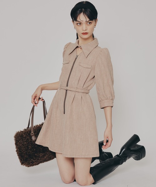 REDYAZEL（レディアゼル）の「カラーミックスフロントZIPワンピース（ワンピース・レディース・ボルドー/キャメル/ブラック/ネイビー・SMALL/MEDIUM）」の3枚目の写真