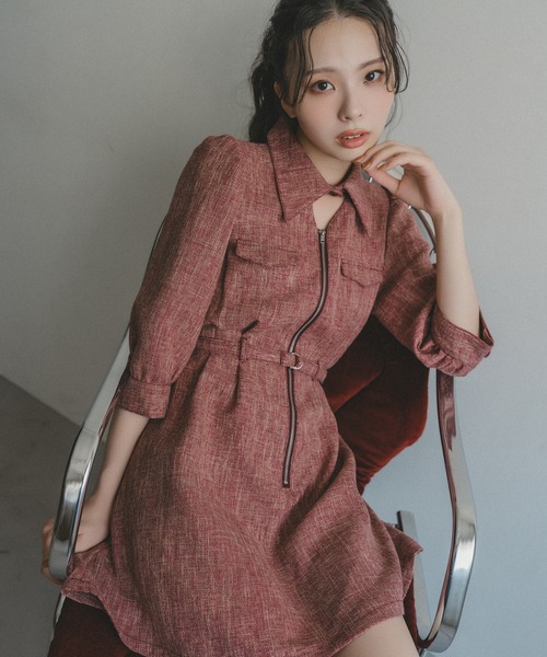 Redi サンプルのみ　おまけ付き　greenclothing カラーミックスフロントZIPワンピース（ワンピース）｜REDYAZEL