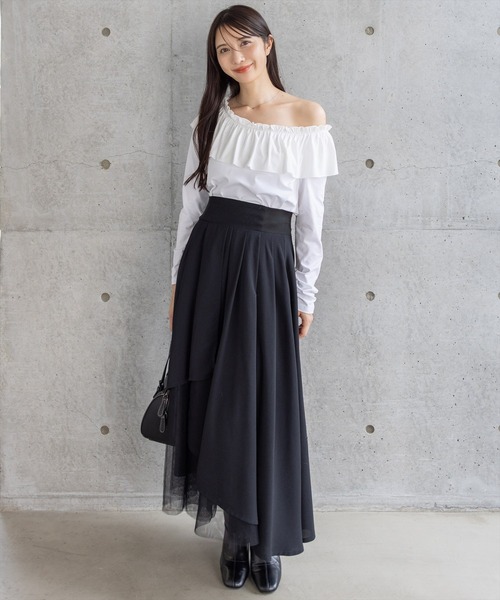 CLEAR BASIC（クリアベーシック）の「マルチwayフリル長袖カットソートップス［大人 カジュアル 着回し力抜群］（Tシャツ/カットソー・レディース・オフホワイト/ブラック・F）」の14枚目の写真