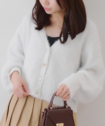 ラメフェザー色々釦カーディガン