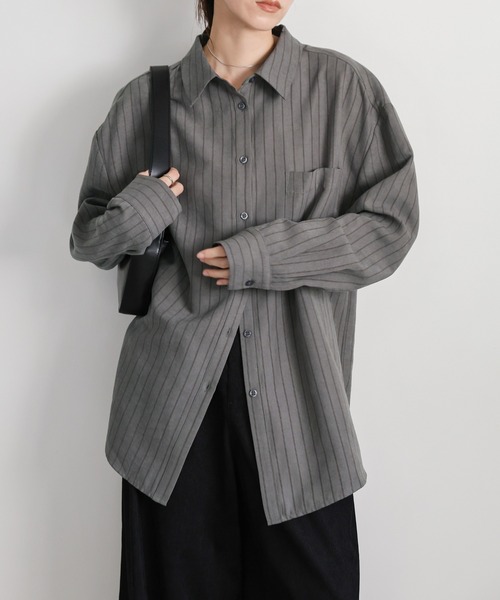 セール】ピーチスキンストライプオーバーシャツ（シャツ/ブラウス