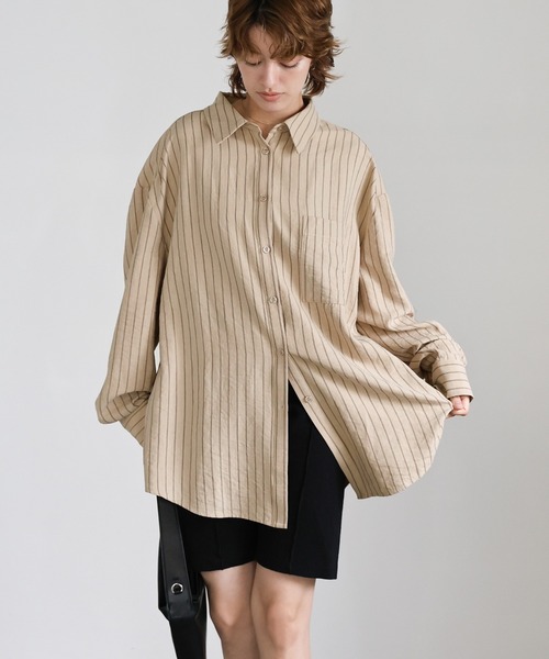 セール】ピーチスキンストライプオーバーシャツ（シャツ/ブラウス