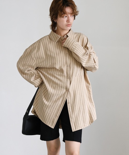 セール】ピーチスキンストライプオーバーシャツ（シャツ/ブラウス