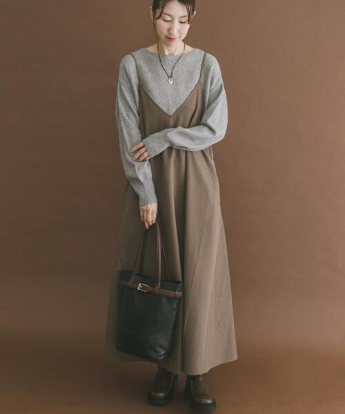 ITEMS URBANRESEARCH（アイテムズ アーバンリサーチ）の「ウールライクキャミワンピース（ワンピース・レディース・キャメル/ブラック/ブラック系その他・FREE）」の6枚目の写真