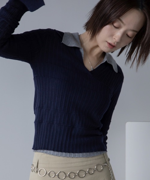 VACANCY(ヴァカンシー)の「ランダムリブスキッパーポロトップス(Tシャツ/カットソー・レディース・グレー/ネイビー/ブラック・FREE)」の11枚目の写真
