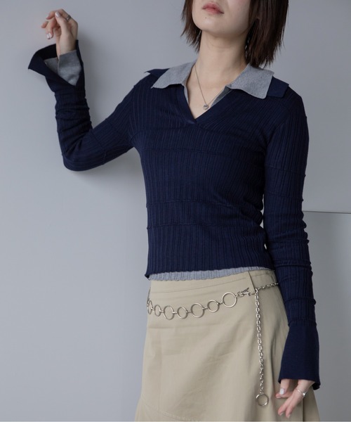 VACANCY(ヴァカンシー)の「ランダムリブスキッパーポロトップス(Tシャツ/カットソー・レディース・グレー/ネイビー/ブラック・FREE)」の21枚目の写真