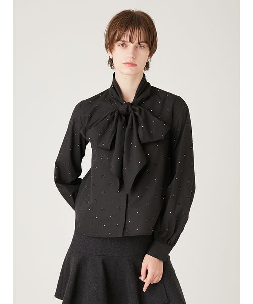 FURFUR（ファーファー）の「ビジュー付きボウタイブラウス（シャツ/ブラウス・レディース・ブルー/ブラック/ホワイト・F）」の4枚目の写真