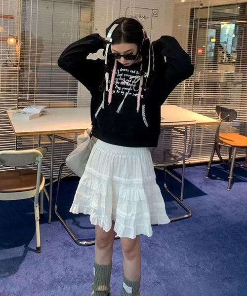 shopnikoniko(ショップニコニコ)の「レースフード ロゴリボン フーディーパーカー(パーカー・レディース・ブラック・フリー)」の7枚目の写真