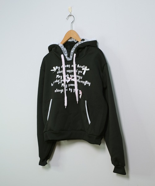 shopnikoniko(ショップニコニコ)の「レースフード ロゴリボン フーディーパーカー(パーカー・レディース・ブラック・フリー)」の4枚目の写真