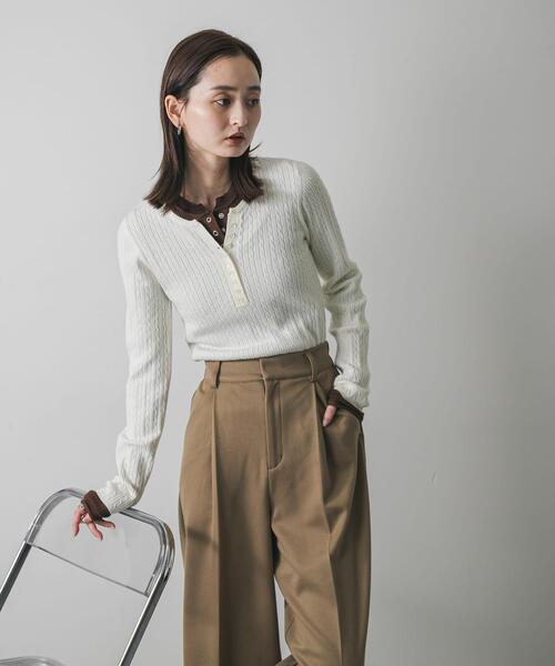 SENSE OF PLACE by URBAN RESEARCH（センスオブプレイスバイアーバンリサーチ）の「『洗濯可』シシュウヘンリーネックミニケーブルセーター（ニット/セーター・レディース・アイボリー/グレー/レッド/ネイビー・ONE）」の8枚目の写真