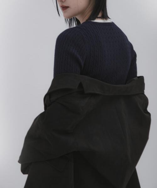 セール】『洗濯可』シシュウヘンリーネックミニケーブルセーター