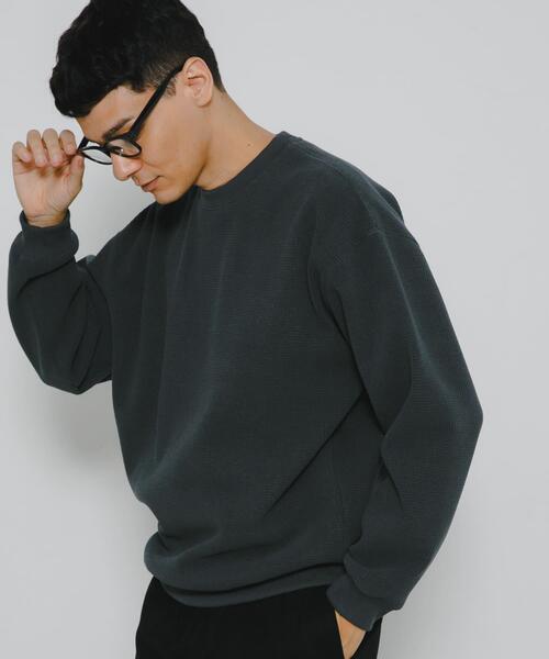 URBAN RESEARCH Sonny Label(アーバンリサーチサニーレーベル)の「裏起毛ワッフルリラックスフィットプルオーバー(Tシャツ/カットソー・メンズ・カーキ/オフホワイト/チャコールグレー・MEDIUM/LARGE/X-LARGE)」の1枚目の写真