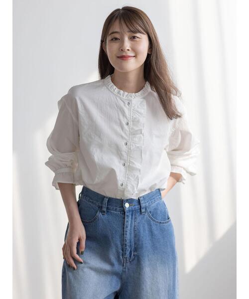 Samansa Mos2（サマンサ モスモス）の「【ゆべし×Samansa Mos2】フリルブラウス（シャツ/ブラウス・レディース・オレンジ/レッド/ブラック/オフホワイト・F）」の2枚目の写真