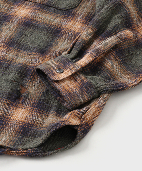 Anachronorm（アナクロノーム）の「ANACHRONORM / アナクロノーム SMU OMBRE CHECK DAMAGED NEL（シャツ/ブラウス・メンズ・カーキ・MEDIUM/LARGE）」の6枚目の写真