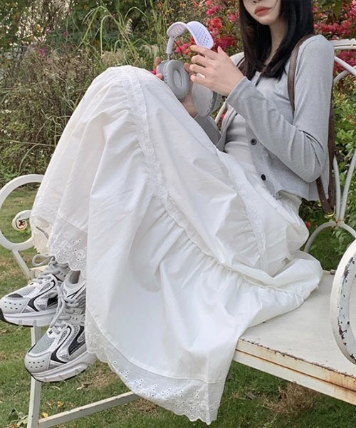 VIBGYOR Women（ヴィブジョー　ウィメン）の「【Mayree】ティアード レース スカート（スカート・レディース・ホワイト・MEDIUM/SMALL）」の5枚目の写真