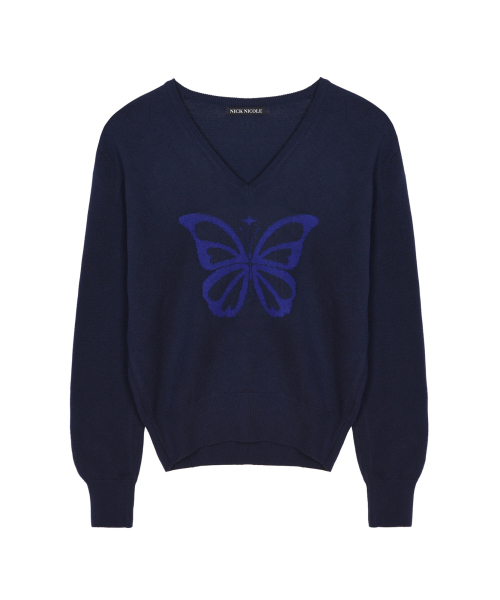 NICK&NICOLE(ニックアンドニコール)の「BUTTERFLY V NECK JACQUARD KNIT_NAVY(ニット/セーター・レディース・その他・FREE)」の4枚目の写真