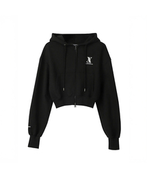 AV LOGO CROP HOOD ZIP-UP BLACK