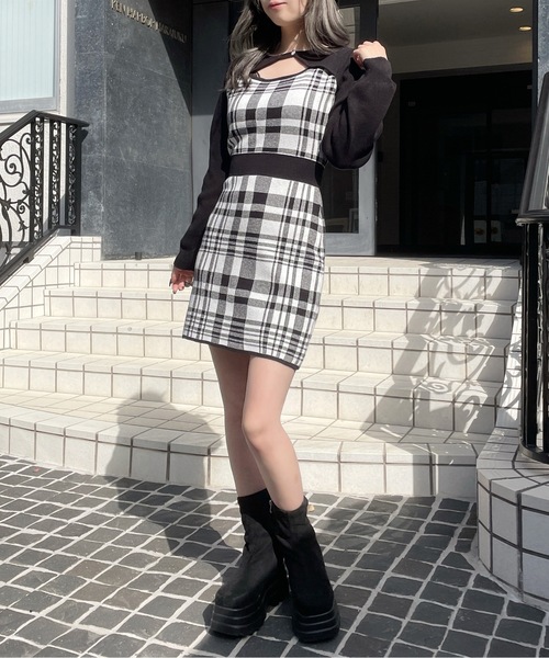 abc une face(アーベーセーアンフェイス)の「ジャガードバックリボンワンピース(ワンピース・レディース・グレー系その他/ホワイト系その他/ブルー系その他・FREE)」の8枚目の写真