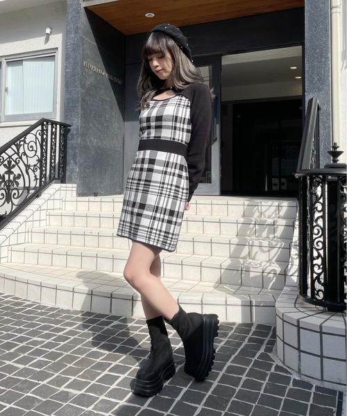 abc une face(アーベーセーアンフェイス)の「ジャガードバックリボンワンピース(ワンピース・レディース・グレー系その他/ホワイト系その他/ブルー系その他・FREE)」の9枚目の写真