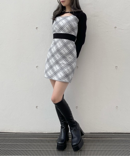 abc une face(アーベーセーアンフェイス)の「ジャガードバックリボンワンピース(ワンピース・レディース・グレー系その他/ホワイト系その他/ブルー系その他・FREE)」の15枚目の写真