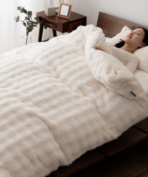 EMOOR（エムール）の「＋2℃ 毛布にもなる掛け布団カバー【エムールヒート】ポコポコ毛布タイプ(ふわふわタイプ)/シングル（寝具・レディース・グレー/ホワイト・FREE）」の5枚目の写真