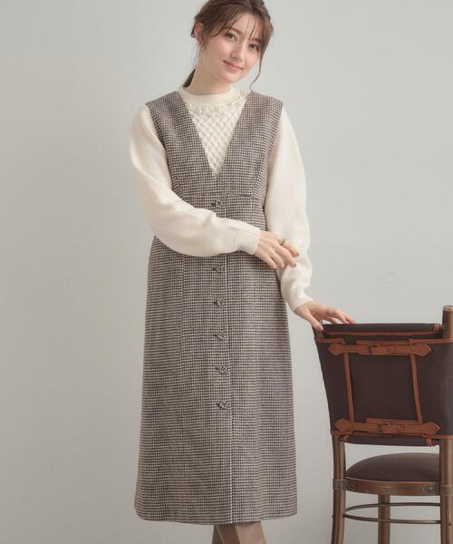 couture brooch（クチュールブローチ）の「【クラシカル・通勤】ラメ千鳥釦デザインジャンスカ（ワンピース・レディース・ブラック系1/ブラウン系2・36/38/40/42）」の2枚目の写真