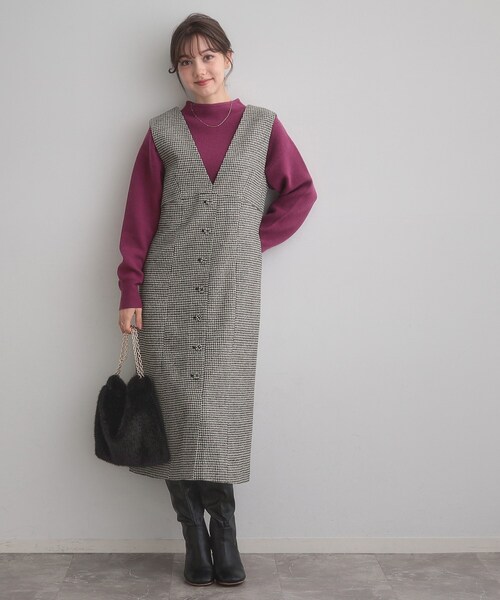 couture brooch（クチュールブローチ）の「【クラシカル・通勤】ラメ千鳥釦デザインジャンスカ（ワンピース・レディース・ブラック系1/ブラウン系2・36/38/40/42）」の5枚目の写真