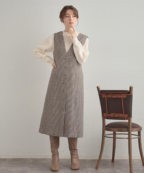 couture brooch（クチュールブローチ）の「【クラシカル・通勤】ラメ千鳥釦デザインジャンスカ（ワンピース・レディース・ブラック系1/ブラウン系2・36/38/40/42）」の13枚目の写真