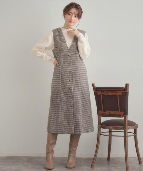couture brooch（クチュールブローチ）の「【クラシカル・通勤】ラメ千鳥釦デザインジャンスカ（ワンピース・レディース・ブラック系1/ブラウン系2・36/38/40/42）」の12枚目の写真