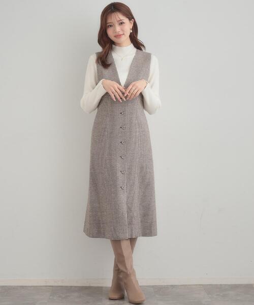 couture brooch（クチュールブローチ）の「【クラシカル・通勤】ラメ千鳥釦デザインジャンスカ（ワンピース・レディース・ブラック系1/ブラウン系2・36/38/40/42）」の3枚目の写真