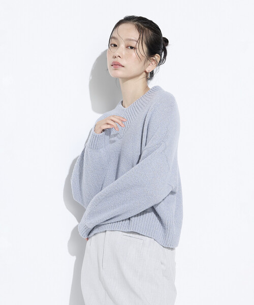 COMME CA（コムサ）の「和紙ブークレー Vネックプルオーバー（ニット/セーター・レディース・グレー/ラベンダー/ブラウン・11号/9号）」の3枚目の写真