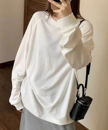 しっかり素材の大人ロンT|前後差×スリットでおしゃれ見え レディース 長袖 無地