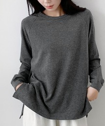 しっかり素材の大人ロンT|前後差×スリットでおしゃれ見え レディース 長袖 無地